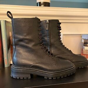 Massimo Dutti Black Leather Mens Tie Zip Lug Boots sz 40 US 7 (women’s sz 9)